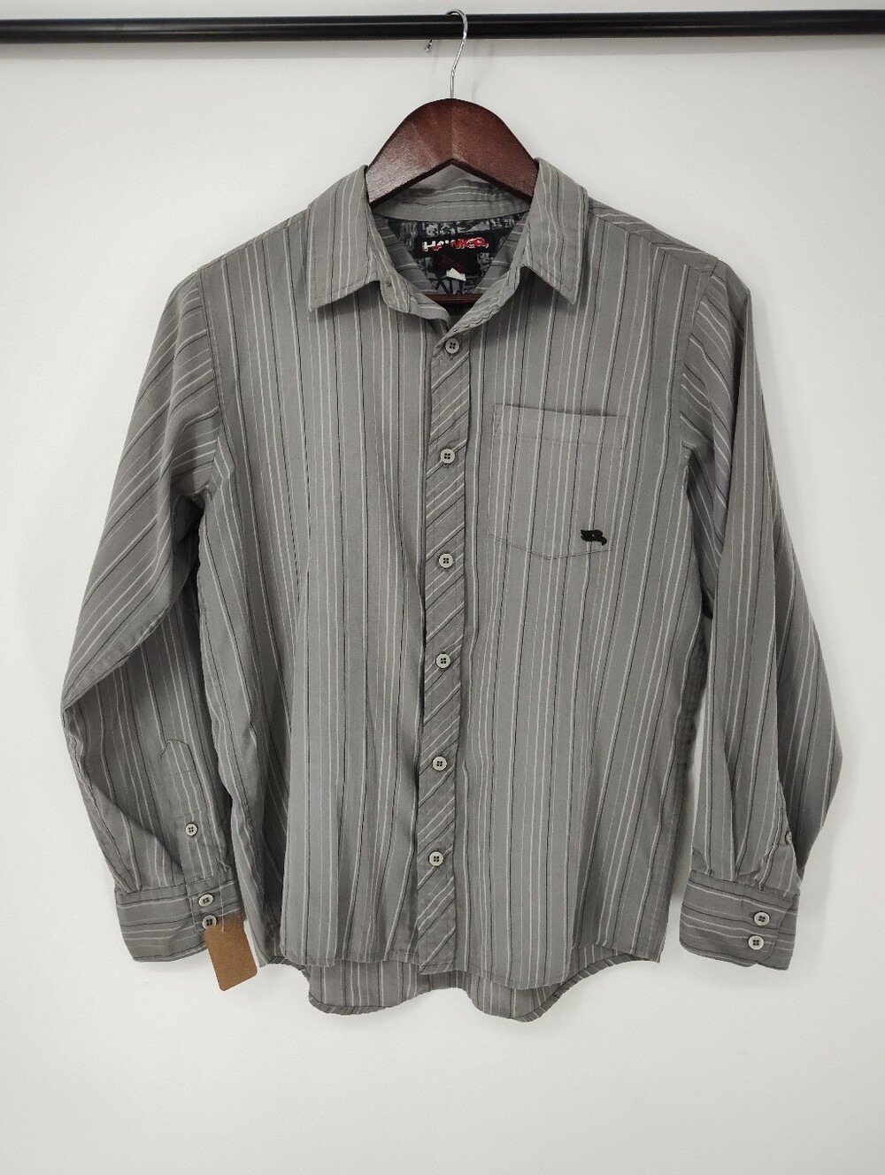 Tony Hawk Boys Gray Striped Button-Down Shirt Size Large, 14/16